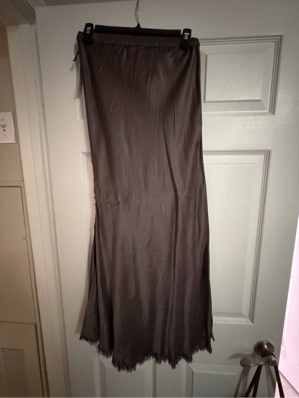 Satin Maxi Skirt in Brown with Raw-Hem
